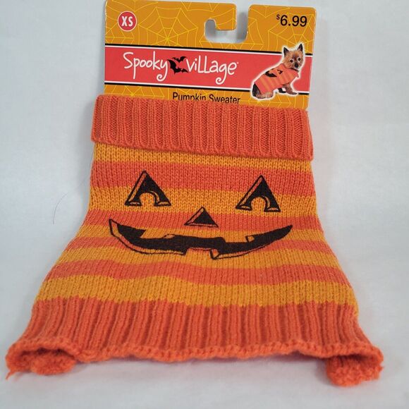 Spooky Village Pumpkin Sweater Extra Small Pet Halloween Attire - Picture 2 of 2